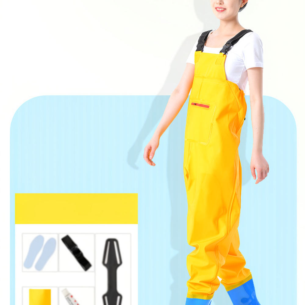 Fishing Pants Waterproof - ชุดเอี๊ยมกันน้ำน้ำหนักเบาสำหรับลุยน้ำ อุปกรณ์ตกปลา กางเกงกันฝนสำหรับเดินเล่นริมแม่น้ำ ลำธาร ชายหาด หรือทำกิจกรรมเก็บหอย