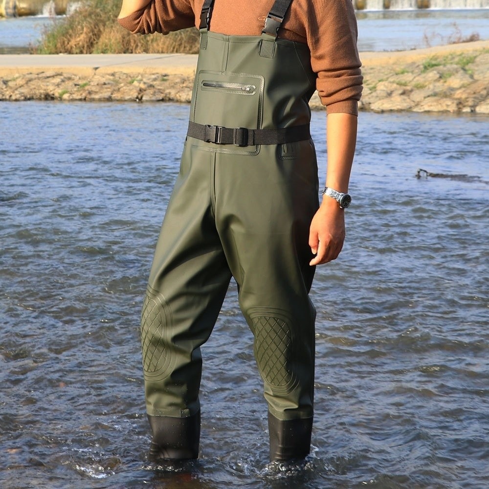 Fishing Pants Waterproof - ชุดตกปลา PVC ที่สะดวกสบาย พร้อมแผ่นรองเข่าคู่ ดีไซน์หนา กางเกงกันน้ำแบบมีขากางเกงยาว