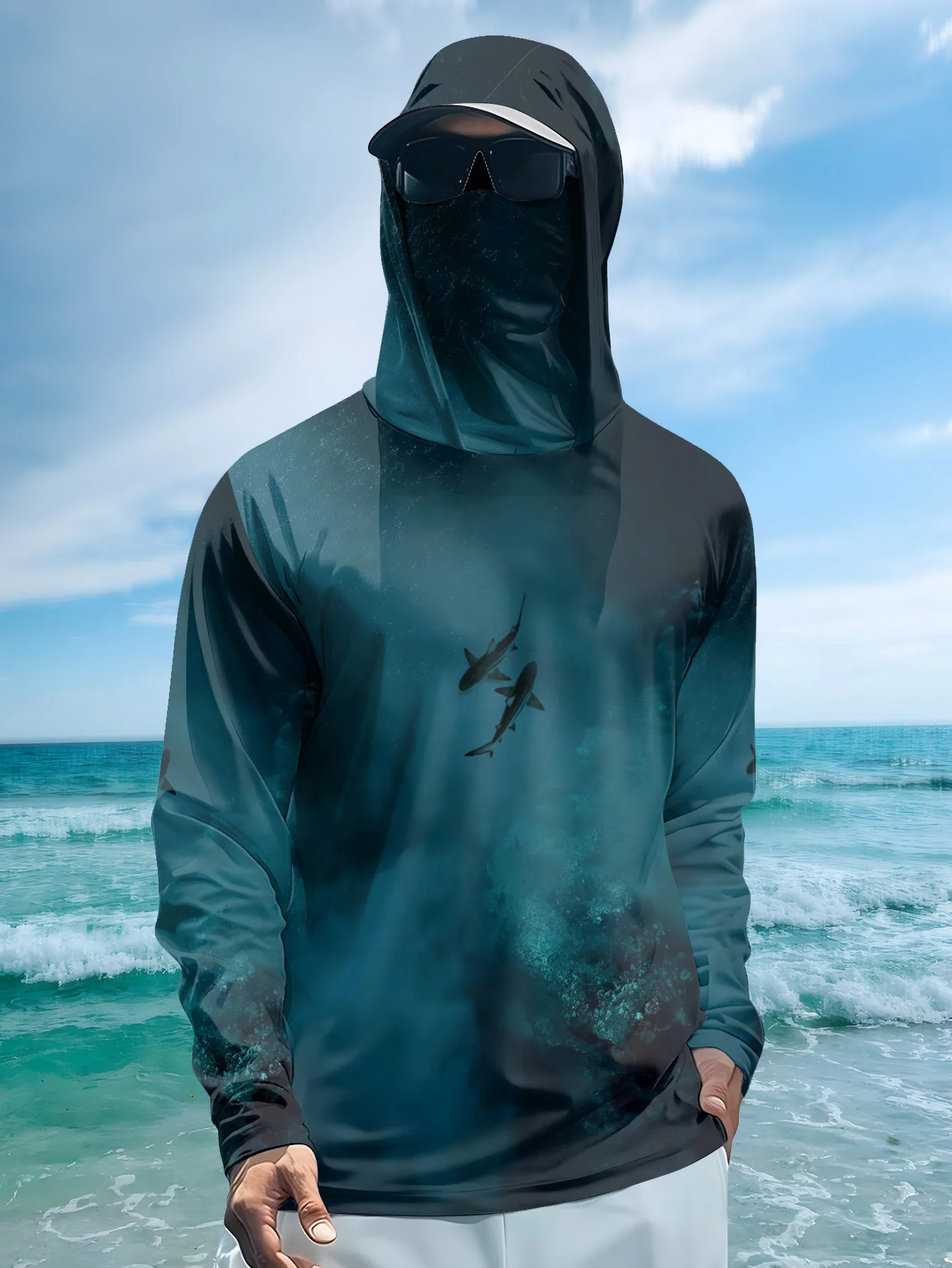 เสื้อฮู้ดสำหรับผู้ชาย UPF50+ ส - Fishing Mask Sun Protection บทวิจารณ์และราคา